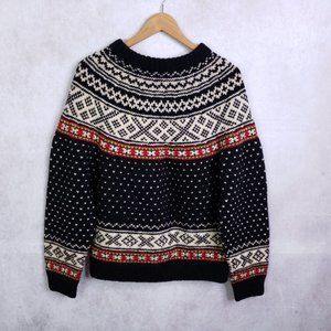 Vintage Handmade in Norway Fair Isle 100% Wool Crewneck Pullover Sweater